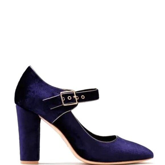 Boden Velvet Mary Jane Pump Heels Blue - Picture 1 of 11